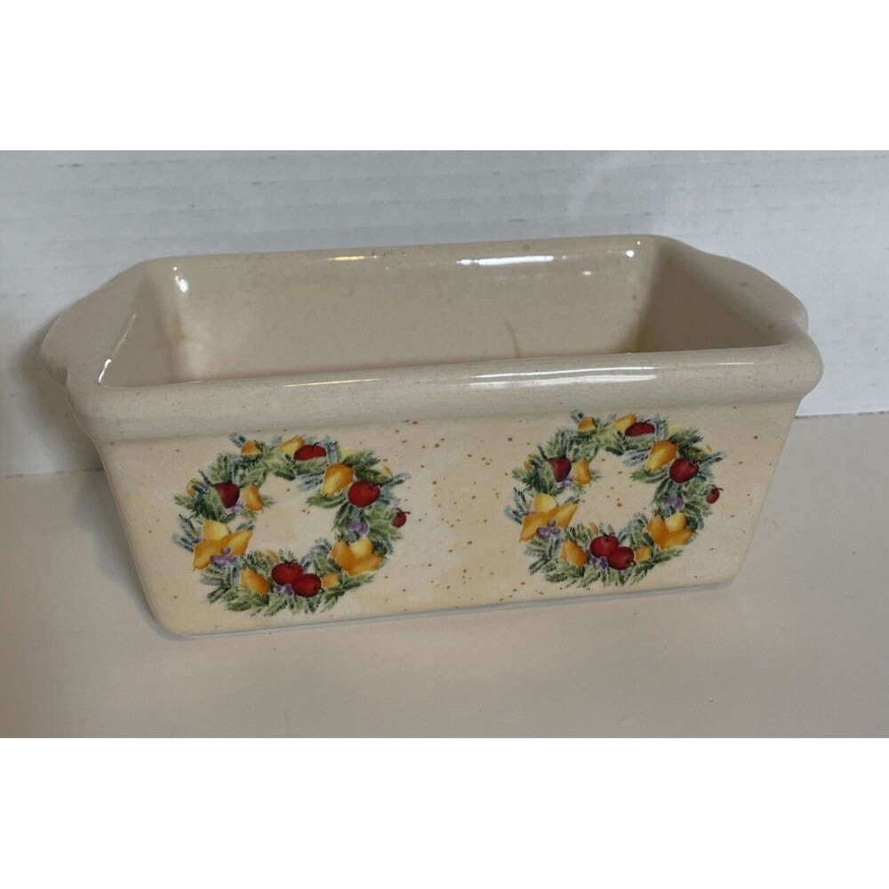 NANTUCKET Stoneware Ceramic LOAF PAN Bread Baking Mini Fall Wreath 🍁🍂🍎🍐